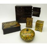 Japanese Meiji period lacquered hinged box, gilded and painted with figures in interior setting,