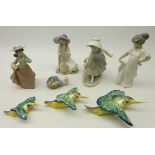 Set of three Beswick graduating wall hanging Kingfishers, Nao figure 'Girl With Hoop', boxed,