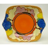 1930's Clarice Cliff Bizarre 'Blue Autumn' cake plate, L28.