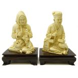 Pair Japanese Meiji period ivory Okimonos, each carved as one piece,