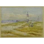 Spurn Point Lighthouse looking North, watercolour by John Wynne Williams (British fl.