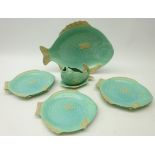 Art Deco period Shorter & Sons part fish service, comprising five fish moulded plates,