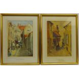 'Arguments Yard' and 'Tin Ghaut, Whitby', two early 20th century watercolour signed with monogram T.