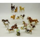 Beswick King Charles, labrador, two Spaniels, Corgi, Hound, two bay foals, Blue Tit,