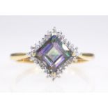 Mystic topaz and diamond cluster gold ring hallmarked 9ct Condition Report size Q 2.