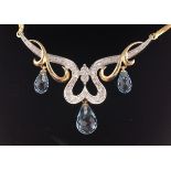 Briolette cut topaz and diamond gold necklace stamped 375 Condition Report <a