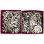 Marcasite and other brooches,