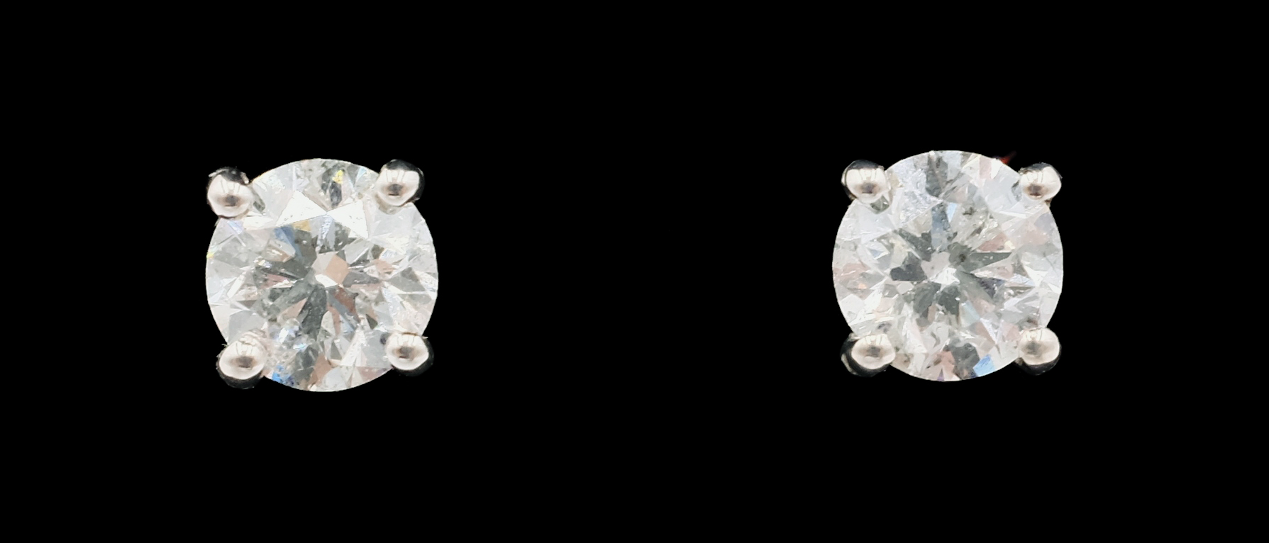 Pair of 18ct white gold round brilliant cut diamond stud ear-rings stamped 750 diamonds approx 1