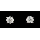 Pair of 18ct white gold round brilliant cut diamond stud ear-rings stamped 750 diamonds approx 1