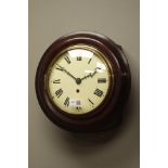 Victorian style wall clock, circular Roman dial with single fusee movement,