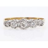 Gold five stone diamond ring stamped 18ct PLAT Condition Report Ring size = P-Q,