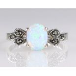 Silver opal and marcasite ring stamped 925 Condition Report <a href='//www.