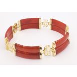 Gold mounted red jade bracelet stamped 14K585 Condition Report <a href='//www.
