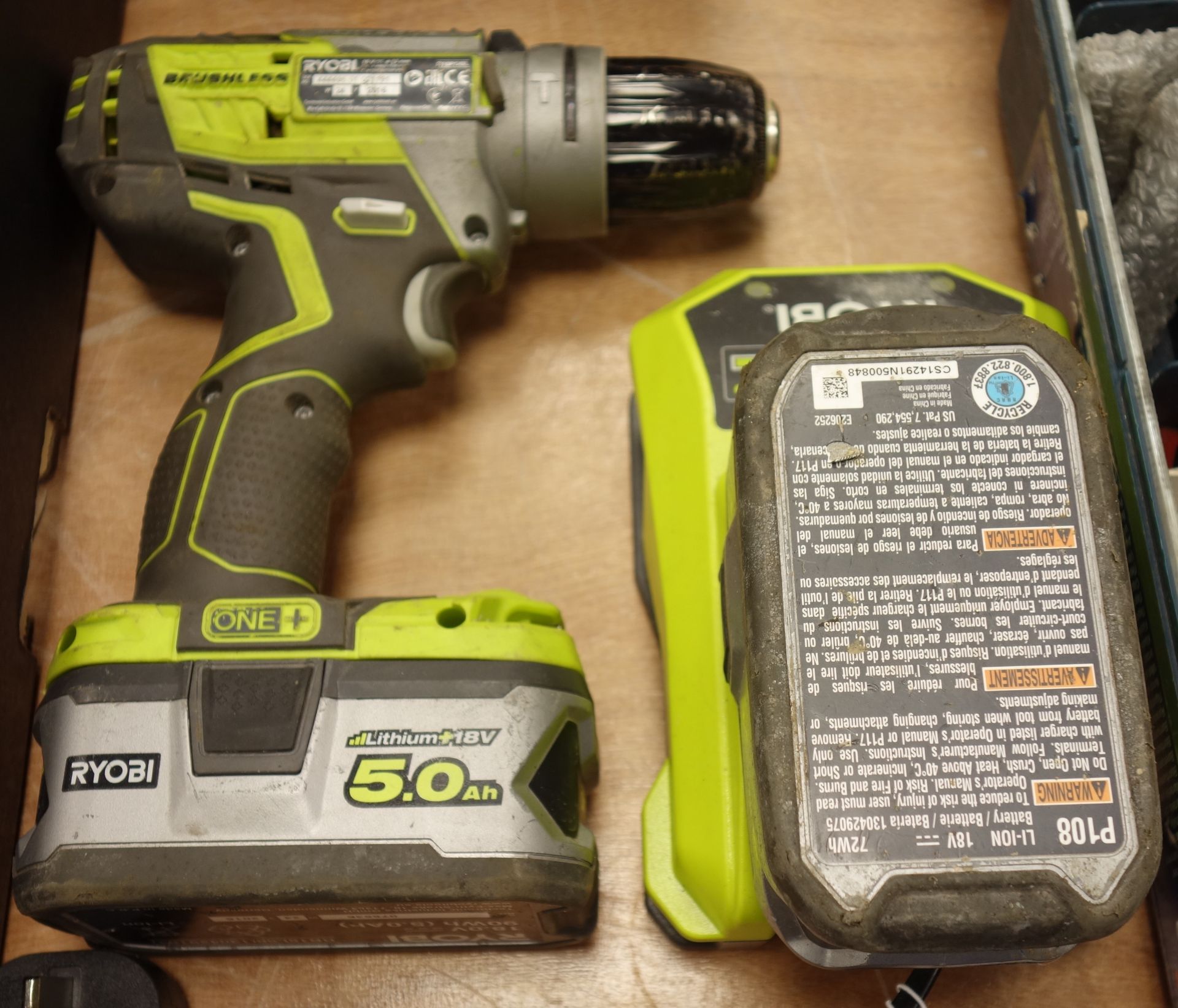 RYOBI R18PDBL cordless drill with two batteries and charger Condition Report