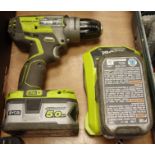 RYOBI R18PDBL cordless drill with two batteries and charger Condition Report