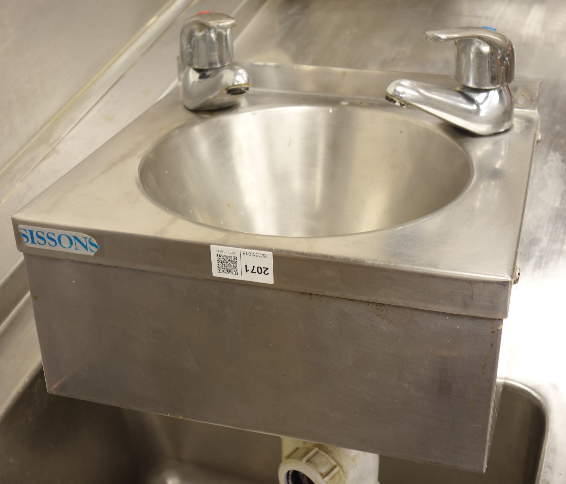 'Sissons' small commercial stainless steel hand washing sink,