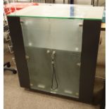 Illuminated black finished and glazed shops display cabinet, W92cm, H102cm,