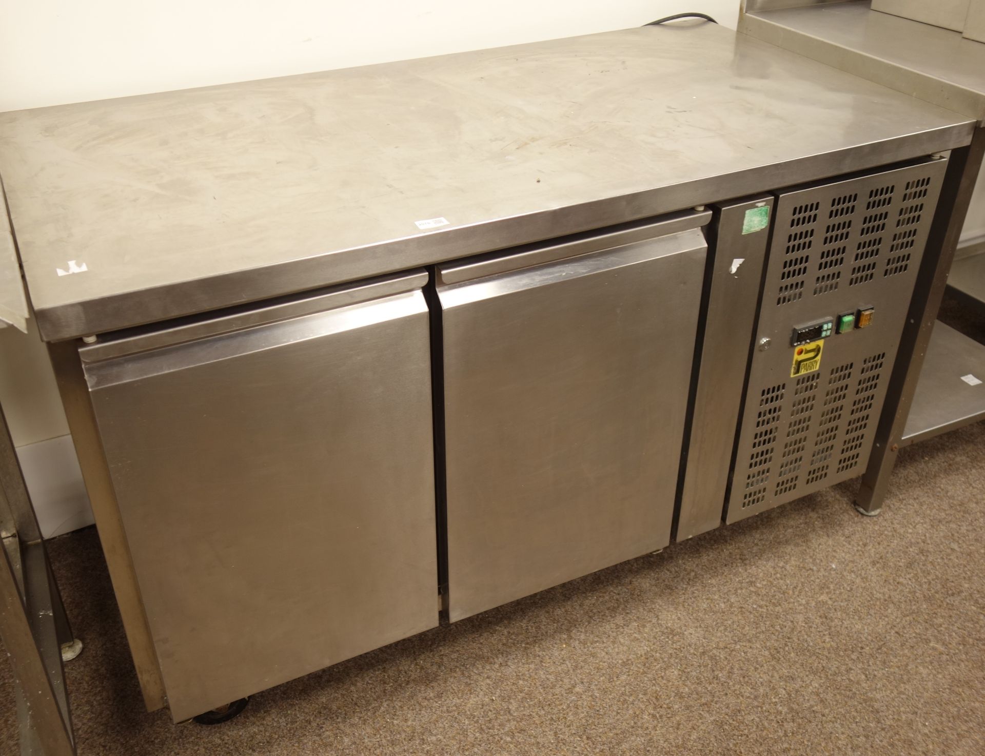 Parry commercial stainless steel two door fridge, W137cm, H84cm,