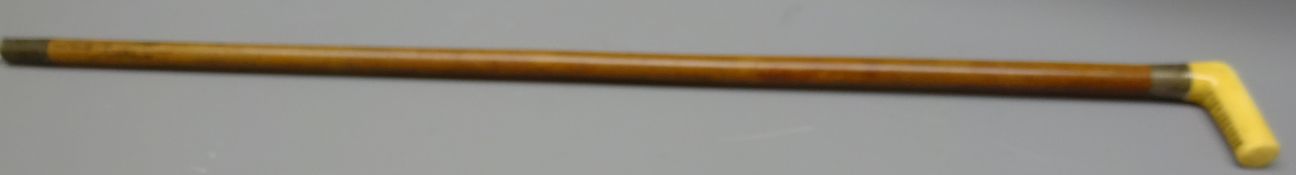 Victorian malacca Walking stick with walrus ivory handle, silver collar engraved Charles Wright,