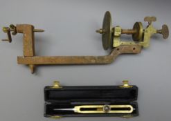 Set of brass & steel Variable Dividers inscribed Roberts in case & a Watchmakers Lathe,