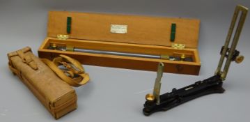 Stanley grey japanned and brass Rolling Rule in mahogany case with silver plaque ' Trevithick