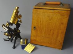 Early 20th century black japanned & lacquered brass monocular 'Edinburgh' Microscope, stamped W.