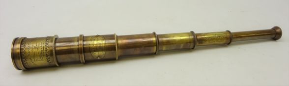 Reproduction brass telescope with plaque reading 'Victorian Marine Telescope London - 1915' and