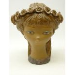 Large Lladro bisque basket, 'Bucolic', modelled as a young girl with wheatsheaf hair and handle,