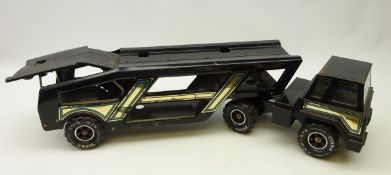 Tonka Toys Tinplate Car Transporter, black with gold decals,