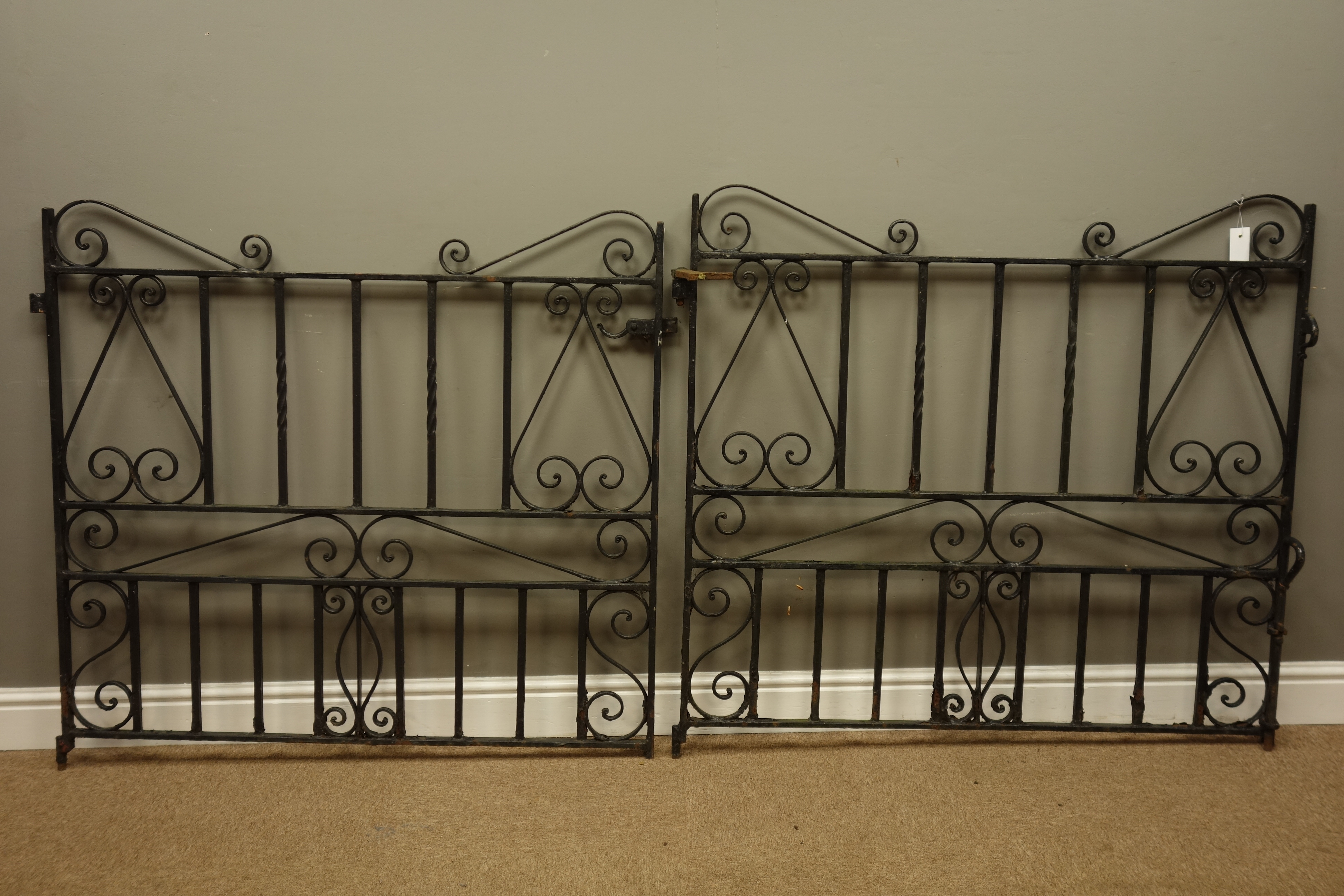 Pair wrought metal driveway gates (W220cm, H100cm), and a wrought metal single path gate (W81cm,