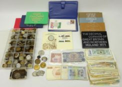 Collection of British and world coins and banknotes including;