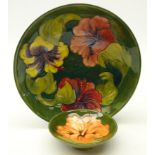 Moorcroft 'Hibiscus' pattern footed dish, D18.