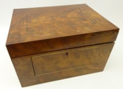 Large Victorian flame mahogany and brass bound work box,