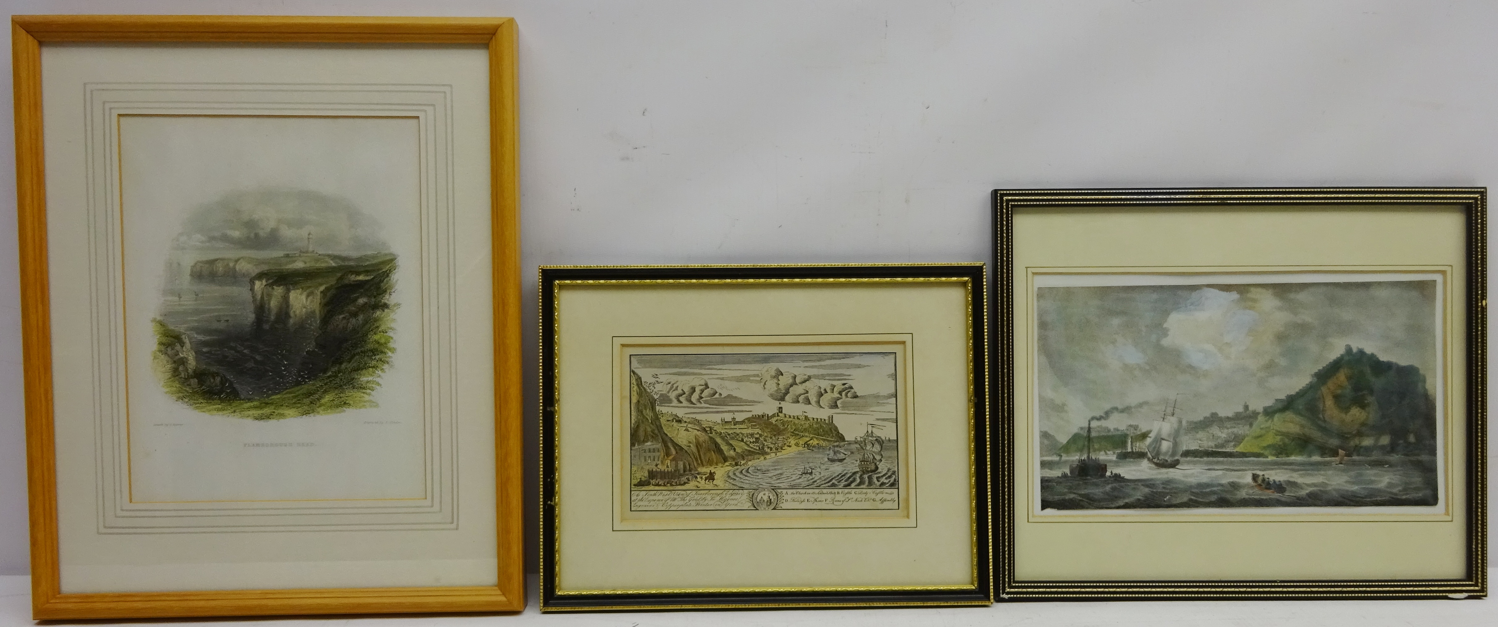Three 19th century engravings hand coloured - 'A South West View of Scarborough at the Expense of