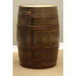 Polished oak and metal bound barrel, H90cm,