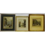 'Vienna', three colour etchings on silk signed in pencil by Hans Figura (Austrian 1898-1978),