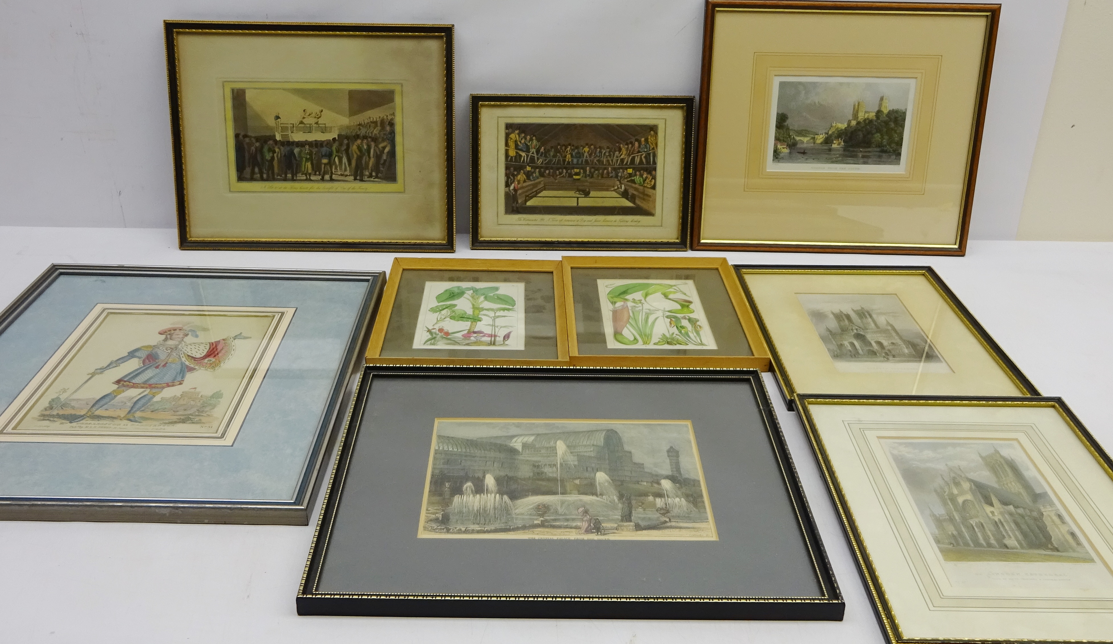 Collection of 19th century engravings and later prints including 'The Westminster Pit.