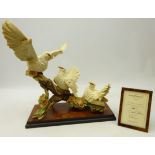 Large Giuseppe Armarni limited edition group of three doves on branch, on plinth no.
