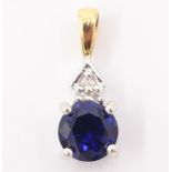 9ct gold blue sapphire and diamond pendant stamped 375 Condition Report Length = 1.