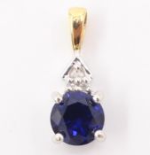 9ct gold blue sapphire and diamond pendant stamped 375 Condition Report Length = 1.