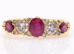 Ruby and round brilliant cut diamond gold ring hallmarked 18ct Condition Report