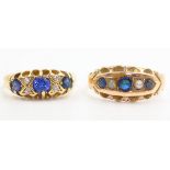 Edwardian 18ct gold sapphire and diamond seven stone ring Birmingham 1909 and 9ct rose gold stone