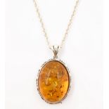 Silver amber pendant necklace stamped 925 Condition Report <a href='//www.