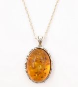 Silver amber pendant necklace stamped 925 Condition Report <a href='//www.