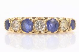 Seven stone sapphire and diamond ring hallmarked 9ct Condition Report approx 2.