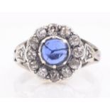 White gold sapphire and old cut diamond ring stamped 18ct Condition Report Approx 4.