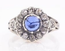 White gold sapphire and old cut diamond ring stamped 18ct Condition Report Approx 4.