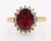 9ct gold garnet and diamond cluster ring hallmarked Condition Report Approx 3gm size