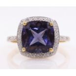 Princess cut amethyst and diamond gold ring hallmarked 9ct Condition Report Approx