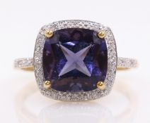 Princess cut amethyst and diamond gold ring hallmarked 9ct Condition Report Approx